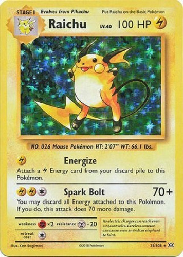 Raichu 36/108 Holo Raro Pokemon Tcg