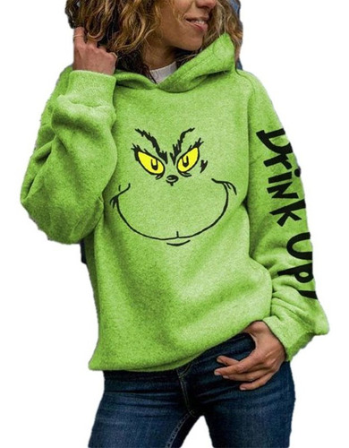 Moda Navidad Grinch Impresión Mujeres Largo Sudaderas