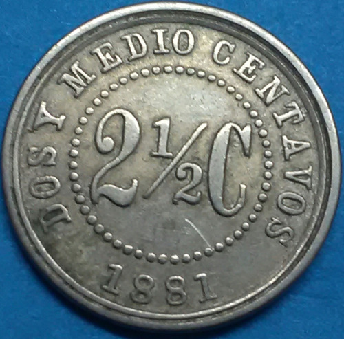 Colombia Moneda 21/2 Centavos 1881 Pequeña. Excelente Estado