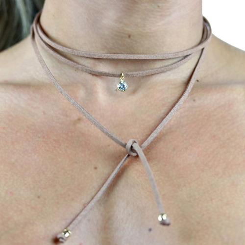 Chocker Couro Ponto De Luz Dourada - Cl020107