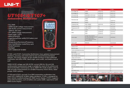 Multímetro Tester Automotriz Profesional Uni-t Ut105+ Rms