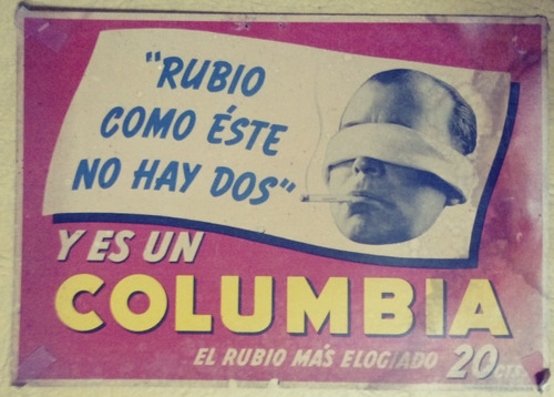Columbia - Cartel Publicitario Antiguo De Cartón Original
