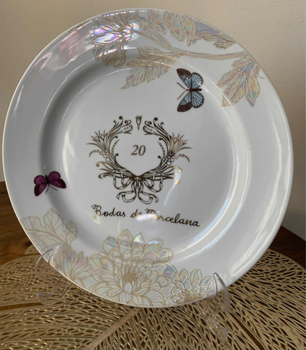 Prato Bodas De Porcelana 20 Anos - 25cm