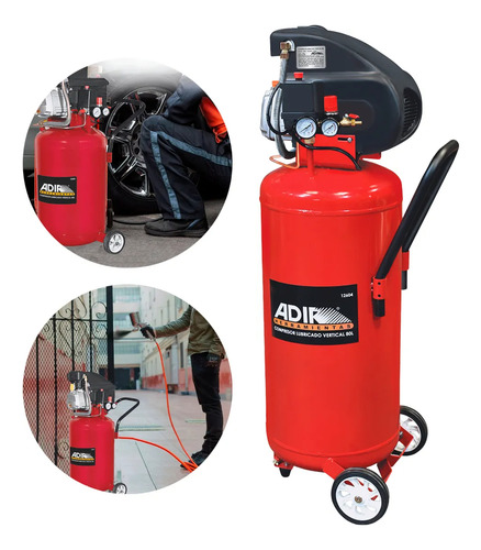 Compresor Lubricado Vertical 80lts 4hp Adir 12604 De Aire Rojo 50/60hz Monofásica