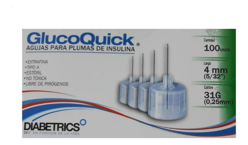 Agujas Pluma Insulina 31g X4mm Glucoquick  Caja X 100 Und