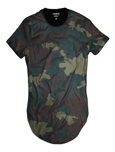 Imagem 1 de 2 de Camiseta Longline Exército Verde Camuflada