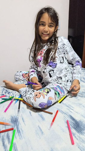 Pijama Niño Niña Para Pintar Colorear + Plumones Navidad Reg