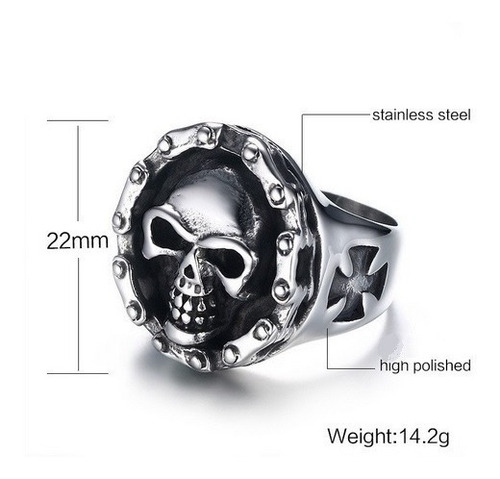 Imagen 2 de 6 de Anillo De Acero Inoxidable, Calavera New Punk