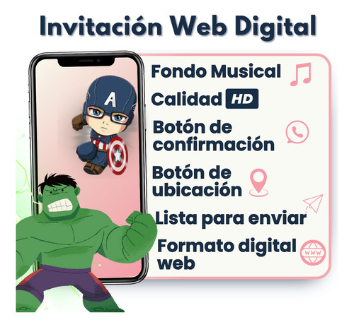 Invitación Digital Web Interactiva Animada Avengers