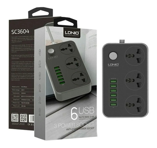 Zapatilla 6 Usb Carga Rapida 3.4amp + 3 Tomas Alargue 2mt!!!