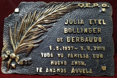 Placa Recordatoria Cementerio 24x13 Fundicion Bronce Hoja