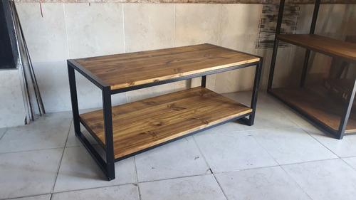 Imagen 4 de 6 de Mesa Ratona Industrial 100x50x45cm Hierro Madera