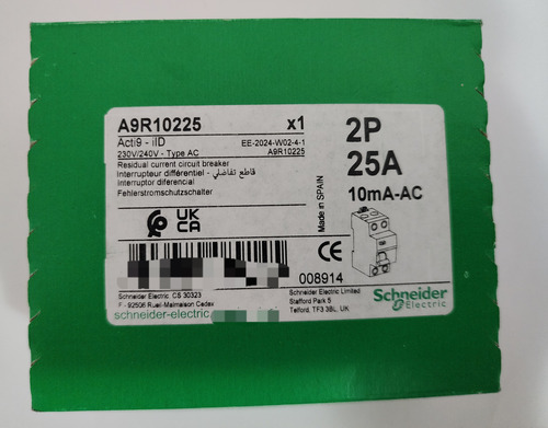 Interruptor Diferencial 2p 25a 10ma Ac Schneider A9r10225