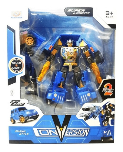 Auto Robot 25cm Transformers Conversion Luz Sonido 4369 Color Azul