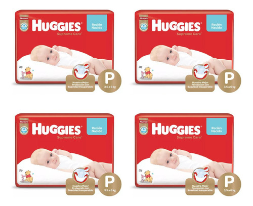 Pañales Huggies Supreme Care Talle P 30 unidades X 4 Pack