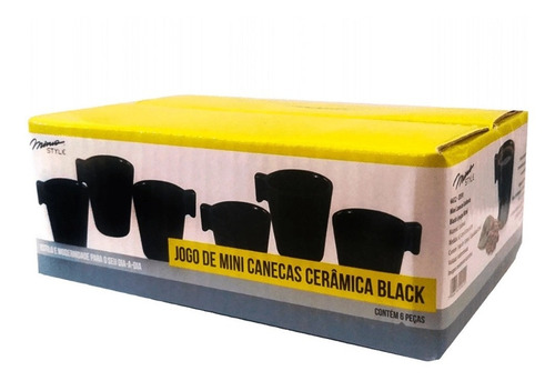Imagem 4 de 8 de Conjunto Jogo 6 Mini Canecas Café Xícaras Cerâmica Black
