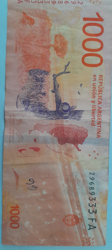 Billete Error Impresión Hornero 1000 Mil Pesos Fa 29689333 (Usado)