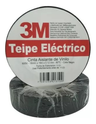Teipe Eléctrico Negro 3m 600v 80c Vinilo 