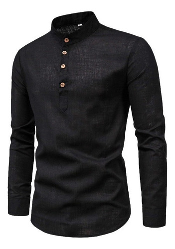 Camisa Hombres Moda Cuello En Mao Color Sólido Slim Fit