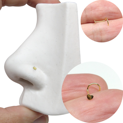 Piercing Nariz Nostril Coração Aço Folheado A Ouro