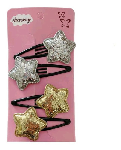 Pack De 4 Pinche Con Brillo Diseño Estrella - Pelo