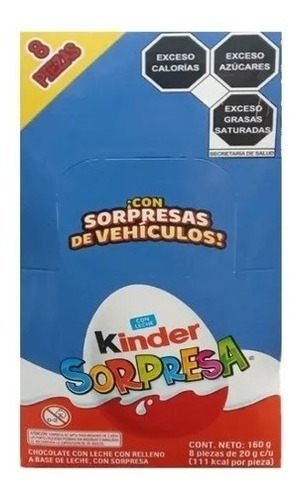 Kinder Sorpresa 8 Huevos Chocolate Con Leche Vehiculos 160g