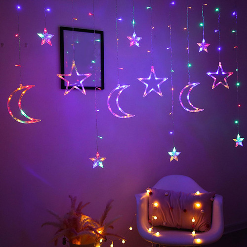 Estrella Luna Cadena Luces Cortina Luces Colgantes Vistoso