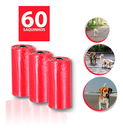 Imagem 1 de 7 de Kit Coletor Fezes 60 Saquinho Pet Cachorro Cata Caca Refil