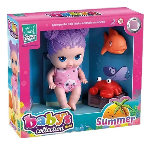 Boneca Babys Collection Mini Summer Animais Marinhos Bebê