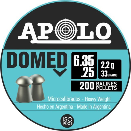 Balines Apolo Domed 6,35 X200 33gr Caza Aire Comprimido