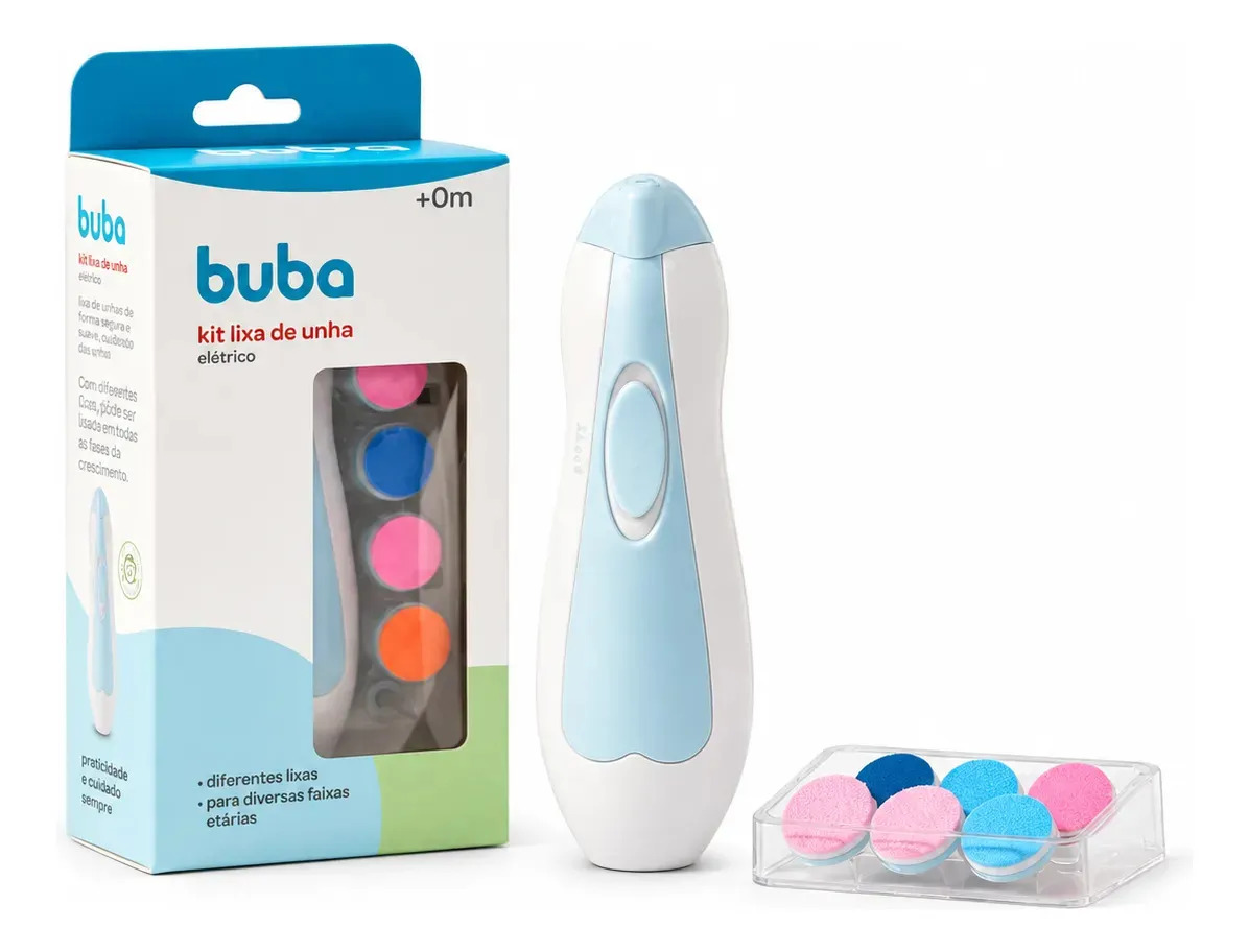 Kit Lixa De Unha Elétrico Para Bebê Com Estojo Buba Cor Branco e Azul