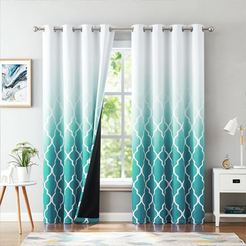 Teal Ombre 100 Blackout Curtains 84 Inches Long For Bed...