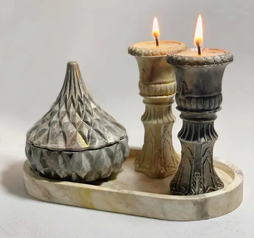 Set Vela Soja Cuenco Caramelera Y Columna Griega - Coco/lima