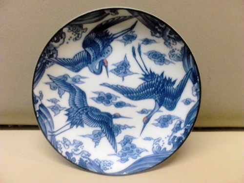 Antiguo Platito Oriental Porcelana Japonesa Grullas Sellado