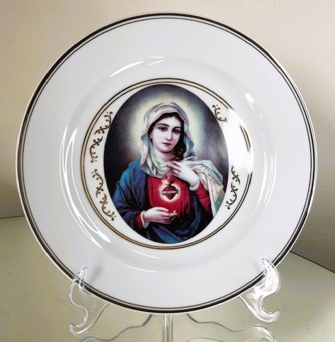 Prato Decorativo Porcelana Sagrado Coração De Maria 25,5cm