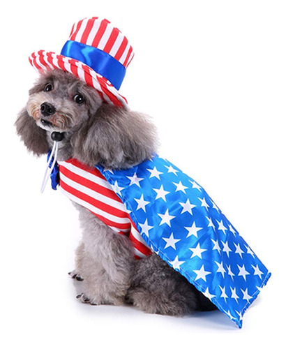 Dog Costume Usa Flag Style Pet Stripes Clothes With Hat...