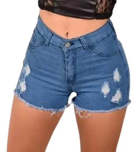 Short Jean Rigido Mujer Bolsillos Tiro Alto Moda Dama