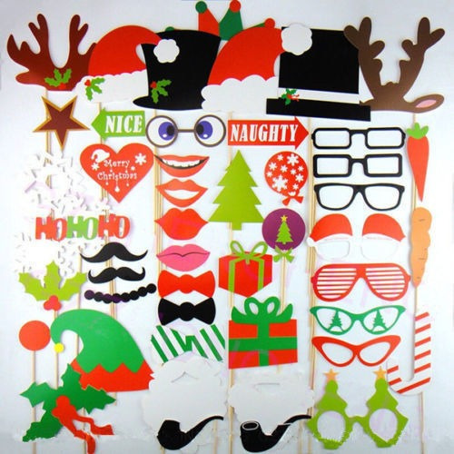 50pcs Navidad Photo Booth Apoyos Labios Bigote En Un Palo De