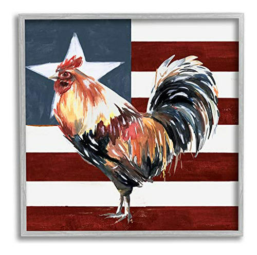 Cuadro De Gallo Americano Con Estrella Y Bandera.