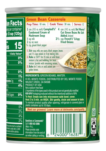 Del Monte - Ejotes Verdes Sin Sal Enlatados Del Monte