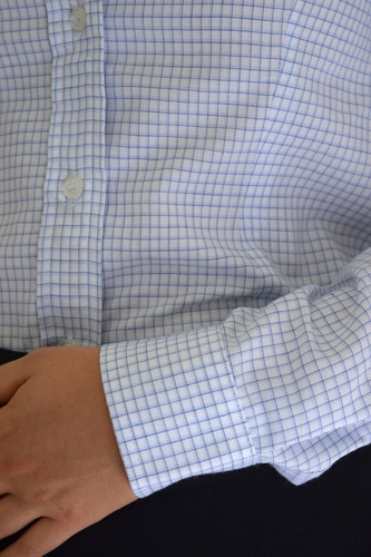 Imagen 3 de 6 de Blusa Cuadros Cielo Uniforme, Oficina, Vestir Manga Larga