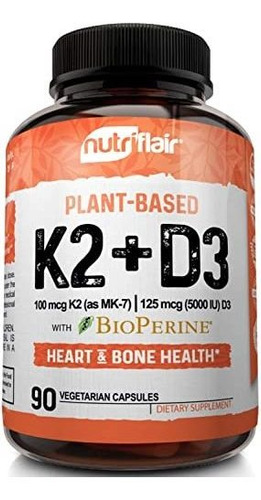 Nutriflair Based K2 Plant (mk7) Con D3 Vitaminas Con Bioperi