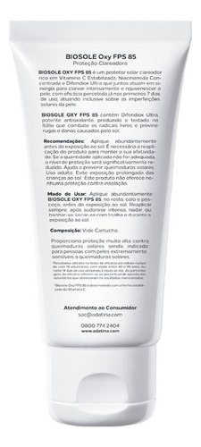 3un De 40ml Ada Tina Protetor Solar Biosole Oxy Fps 85