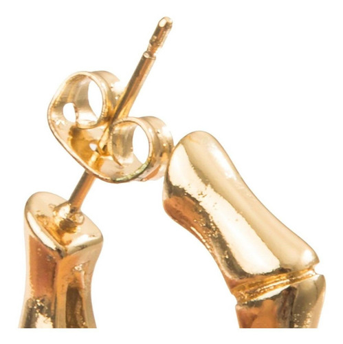 Aretes Arracadas Broquel Bambú 4mm Chapa De Oro 18k Color Dorado
