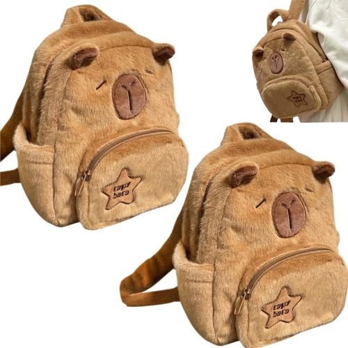 Mochila De Felpa Linda De Capibara, 2 Piezas, Mochila Para N