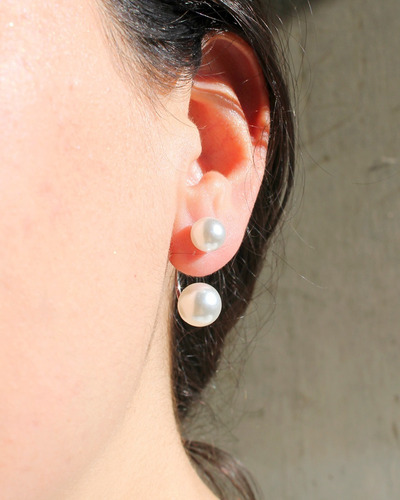 Imagen 3 de 4 de Aros Doble Perla Acero Inoxidable Mujer