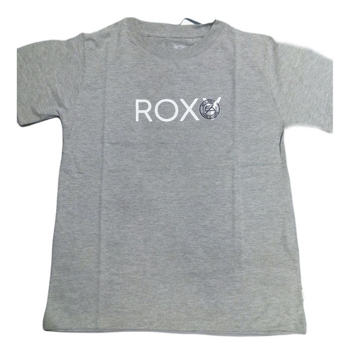 Remera Manga Corta Roxy Classic Logo Mujer Gris