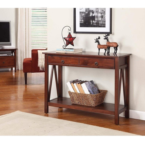 Mesa Consola De Madera Y Mdf Color Tabaco Doble Cajón Titian