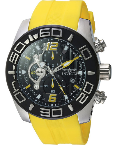 Relógio de pulso Invicta 22808.0, analógico-digital, fundo amarelo preto, bisel e pulseira de aço inoxidável