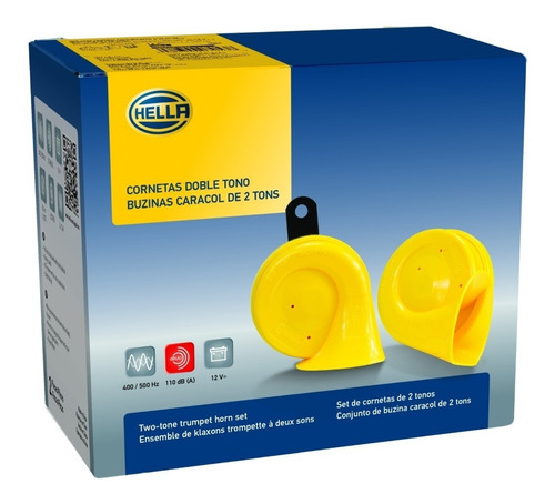 Bocina Hella Trompeta Doble 12v Universal - Amarillo